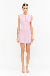 Carly Gold Buttons Knit Mini Dress - Pink