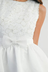 Isabelle Embellished Floral Appliques Bubble Mini Dress - White