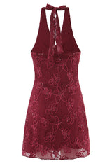 Halter Red Lace Short Dresss