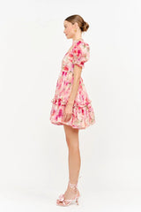 Sara Florals Puff Sleeve Ruffled Babydoll Mini