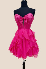 Yellow Sweetheart A-line Short Chiffon Ruffle Dress
