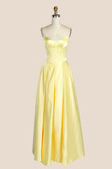 Strapless Yellow Satin A-line Formal Gown