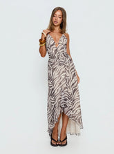 Roxine Asymmetrical Halter Maxi Dress Animal Multi