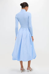 Ice Blue Mixed-Media Michaela Midi Dress