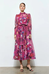 Flora Floral Print Organza Button-Up Midi Dress