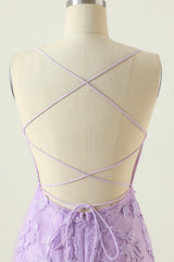 Lavender Lace Straps Tight Mini Dress
