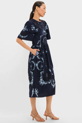 Exclusive Navy Edwina Embroidery Midi Dress