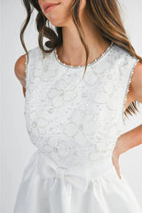 Isabelle Embellished Floral Appliques Bubble Mini Dress - White