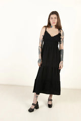 Black Elastic Empire Waist Maxi Dress