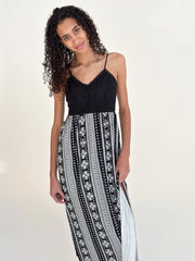 Lace Top Border Print Maxi Dress