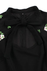 High Neck Embroidery Black Swing Dress