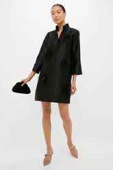 Black Embellished Dupioni Megan Dress