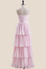 Strapless Lavender Pleated Tiered Long Party Dress