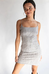 Silver Sequin Fringe Mini Dress