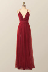 Wine Red Tulle A-line Long Maxi Dress