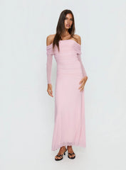 Emorissa Off Shoulder Long Sleeve Maxi Dress Soft Pink