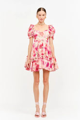 Sara Florals Puff Sleeve Ruffled Babydoll Mini