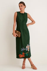 Verdant Green Crepe Embroidered Nell Dress