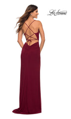 Strappy Open-Back La Femme Long Jersey Prom Dress