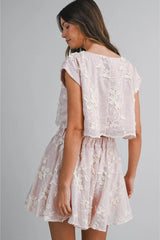 PRE-ORDER ONLY! ETA May 15th! Isabella Floral Applique Embroidered Crop Top and Mini Skirt (Sold Separately) Blush Pink