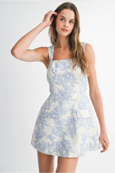Natalia Floral Print Jacquard Mini Dress - Blue