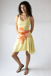 Flower Mesh Hanky Hem Midi Dress