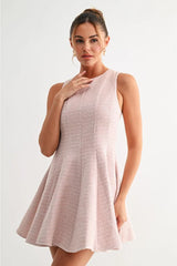 Naley Tweed Fit 'N Flare Mini Dress - Pink
