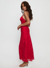 Ending Credits Halter Twist Maxi Dress Red Burnout