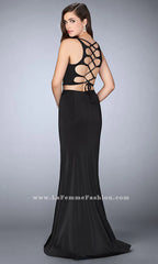 Two Piece La Femme Prom Dress with an Open Back