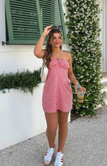 Faith Red Gingham Strapless Mini Dress
