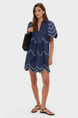 Navy Embroidered Weston Mini Dress