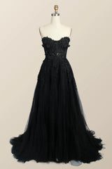Light Blue Floral Embroidery Strapless A-line Formal Dress