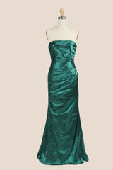 Strapless Wine Red Satin Ruched Fitted Dress