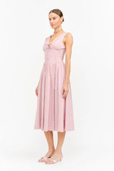 Darlene Polka Dot Linen Midi Dress - Pink
