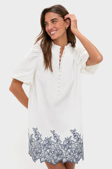 White & Navy Embroidery Mimi Mini Dress