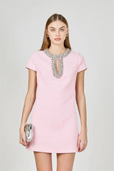 Jas Jewel Trim Mini Dress - Pink