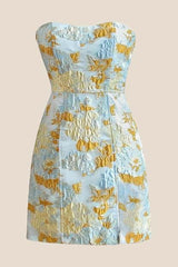 Strapless Pink Floral Short Dress with Silt