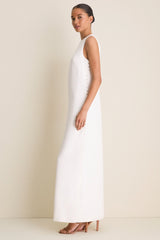 Cloud White Crepe Button Camille Maxi Dress