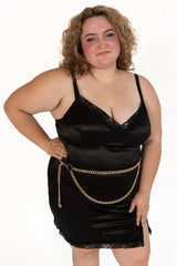 Extended Sizes Black Slip Mini Dress
