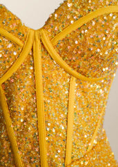 Yellow Sequin Corset Mermaid Long Party Dress