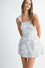 Natalia Floral Print Jacquard Mini Dress - Blue