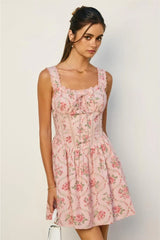 Taylor Florals Lace Trim Bustier Mini Dress - Pink
