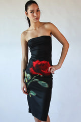 Rose Graphic Mesh Midi Tube Dress