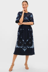 Exclusive Navy Edwina Embroidery Midi Dress