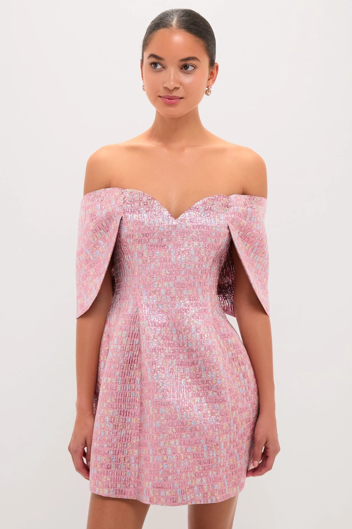 Pink Multi Jacquard Off-the-Shoulder Kara Mini Dress
