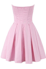 V-neck Pink Pleated Short Party Dress