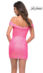 La Femme Neon Pink Short Sequin Cocktail Dress