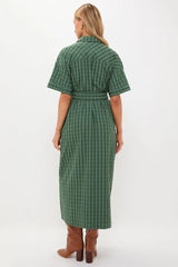 Dark Green Windowpane Seersucker Zacara Dress