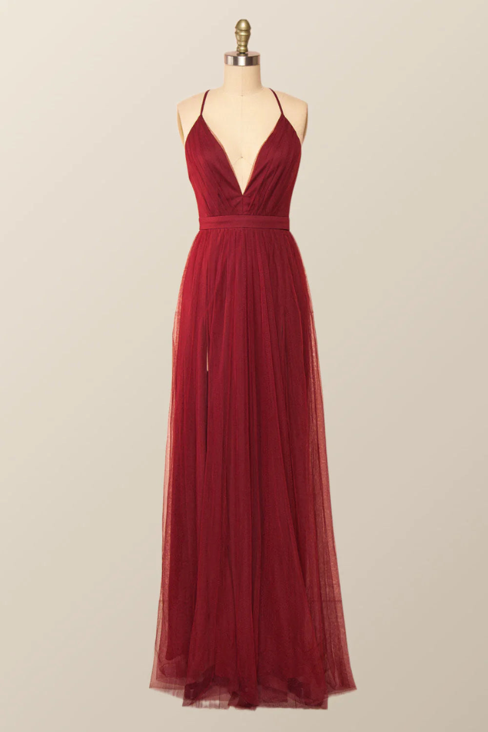 Wine Red Tulle A-line Long Maxi Dress