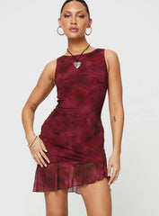 Molita Ruffle Hem Mini Dress Red